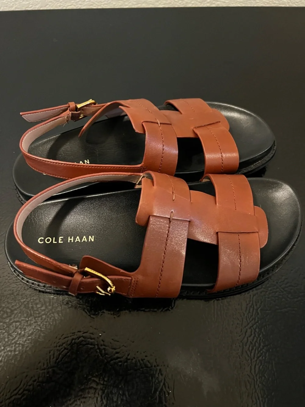 Cole Haan Women’s Chestnut Brown Leather Woven Strap Sandals - Picture 6 of 9